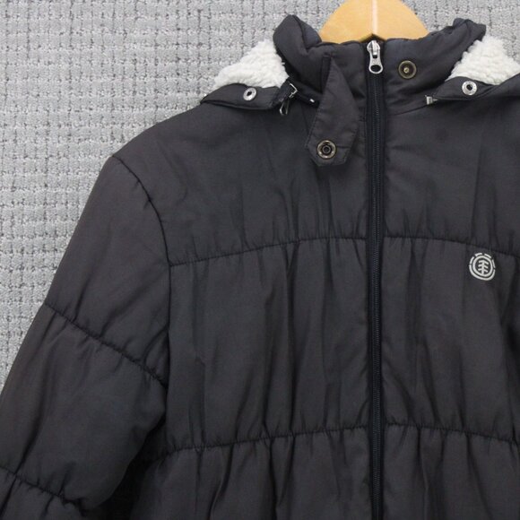 Element Skateboards Puffer Quilted Jacket Womens Medium M Black Full Zip Hooded - Picture 3 of 9